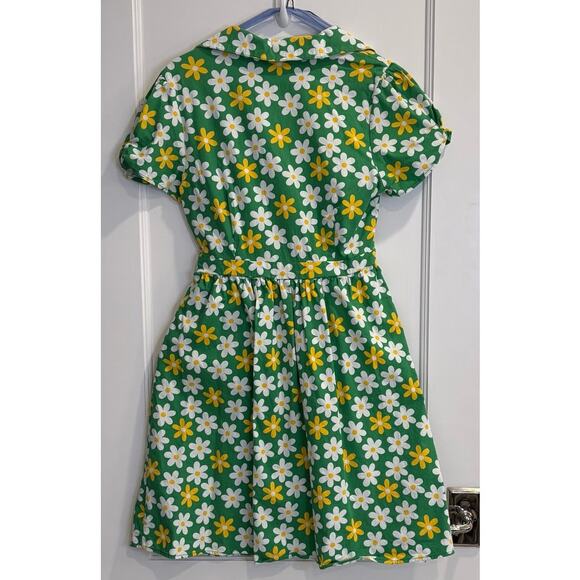 Modcloth Size Small Summer School Cool Green White Yellow Daisy Dress Retro - Picture 3 of 6